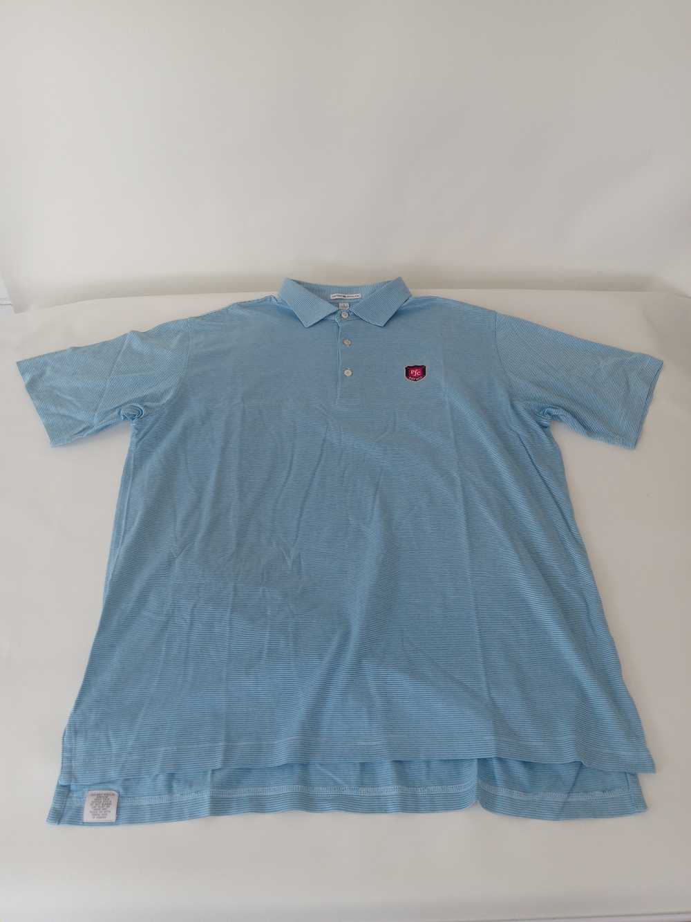 Peter Millar Blue Pin Striped Polo Shirt Pittsburgh Field Club Crest Cotton Sz L